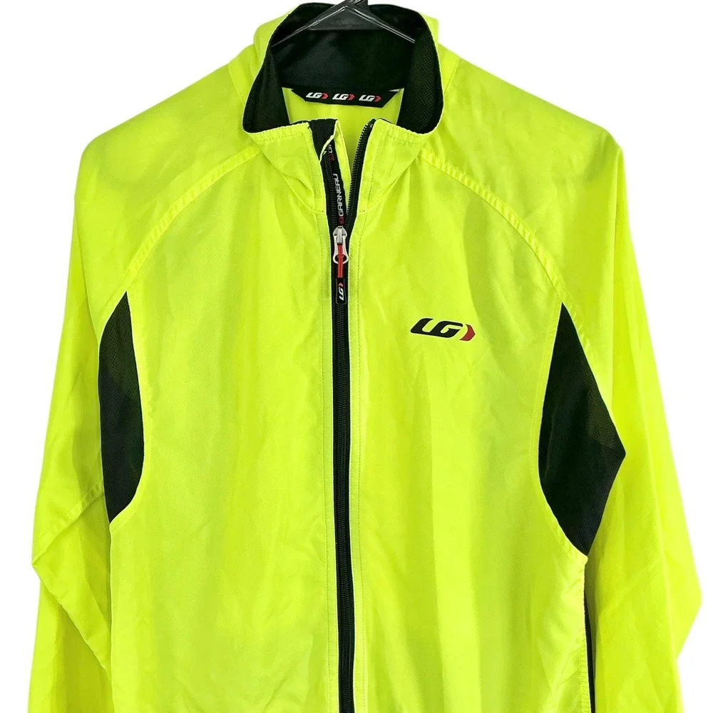 Louis Garneau Cycling Jacket‎ Men's Medium Neon Yellow Black Full Windbreaker